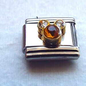 November birthstone mouse ears 9mm stainless steel Italian charm bracelet link